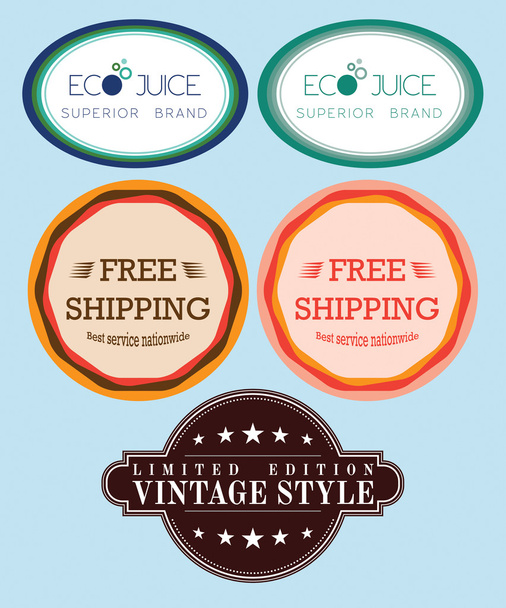 Collection vector free shipping labels, eco juice, vintage retro - Vector, imagen