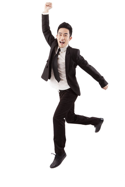 Businessman jumping  on white background - Foto, imagen