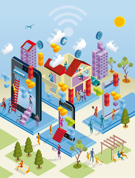 Wireless City in Isometric View - Vector, Image