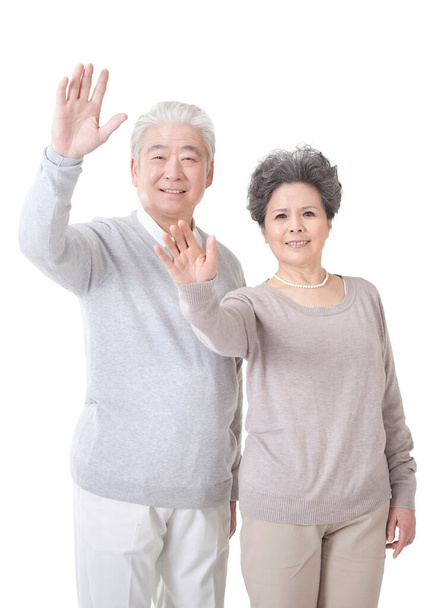 Oriental old couple on white background - 写真・画像