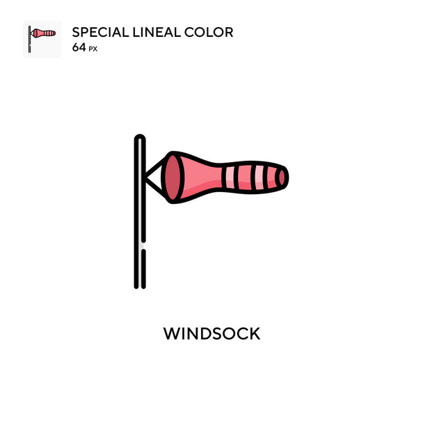 Windsock Icono especial de vector de color lineal. Plantilla de diseño de símbolo de ilustración para elemento de interfaz de usuario móvil web. - Vector, imagen