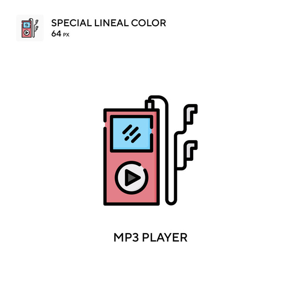 MP3プレーヤー特殊線型カラーベクトルアイコン。WebモバイルUI要素のイラストシンボルデザインテンプレート. - ベクター画像