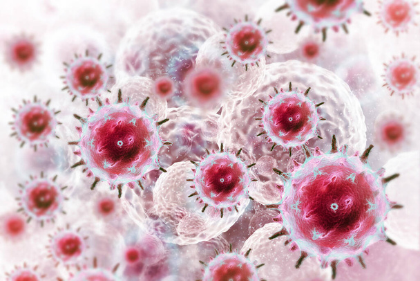 Doença viral, vírus, bactérias, célula, ilustração 3d - Foto, Imagem