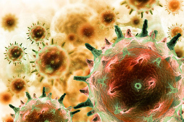 Viral disease, virus, bacteria, cell, 3d illustration - Photo, Image