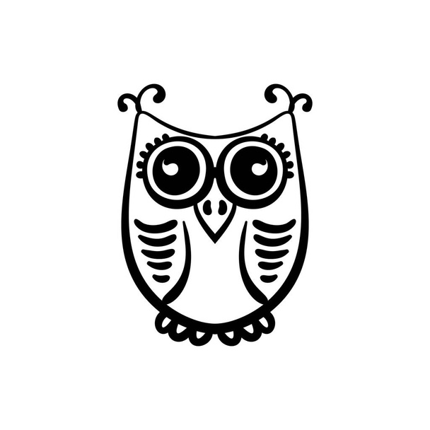 Vector hand drawn owl doodle, Black and white zentangle art illustration - Wektor, obraz