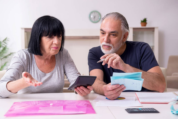 Oudere echtparen bespreken financiële plannen - Foto, afbeelding