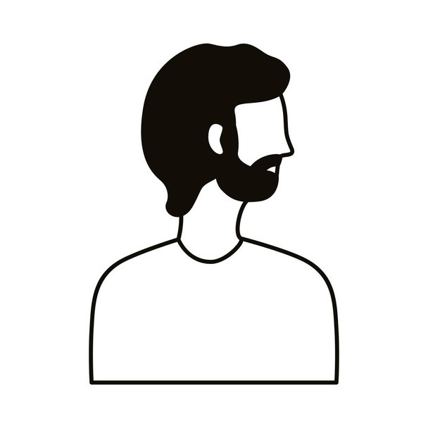 jonge man met baard profiel avatar karakter lijn stijl pictogram - Vector, afbeelding