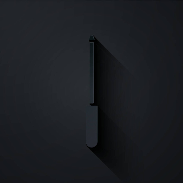 Carta tagliata icona temperamatite coltello isolato su sfondo nero. Stile cartaceo. Illustrazione vettoriale - Vettoriali, immagini