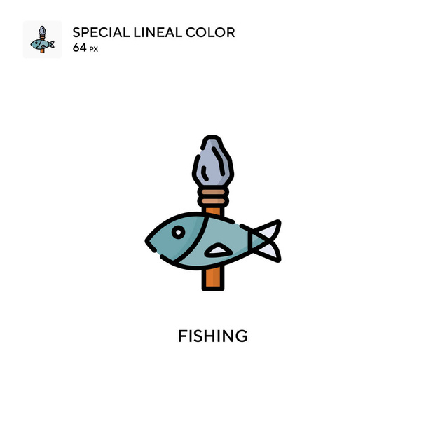 Значок рыболовства Специальный линейный вектор цвета. Шаблон оформления символов иллюстрации для веб-мобильного пользовательского элемента. - Вектор,изображение