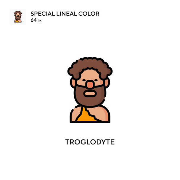 Troglodyte特殊線型カラーベクトルアイコン。WebモバイルUI要素のイラストシンボルデザインテンプレート. - ベクター画像