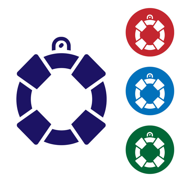 Blauwe Levensboei pictogram geïsoleerd op witte achtergrond. Het symbool van de reddingsgordel. Stel pictogrammen in kleur vierkante knoppen. Vector - Vector, afbeelding