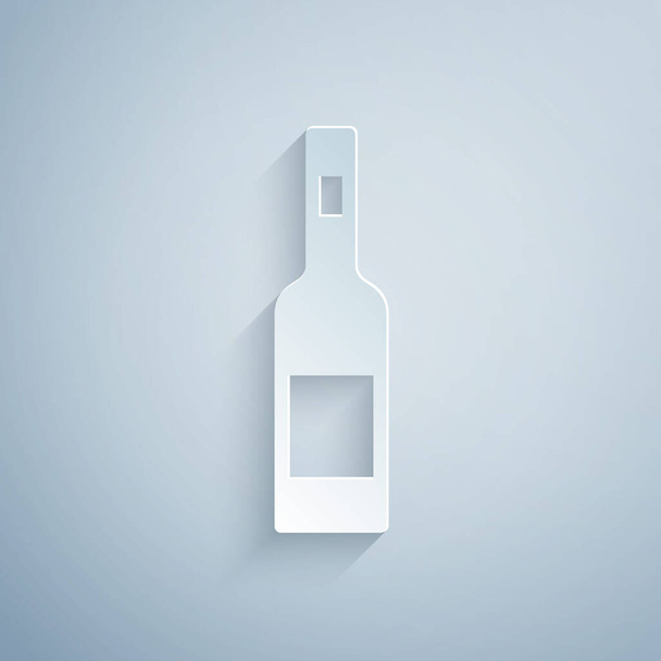 Paperileikattu lasi pullo vodkaa kuvaketta eristetty harmaalla pohjalla. Paperitaidetta. Vektori - Vektori, kuva
