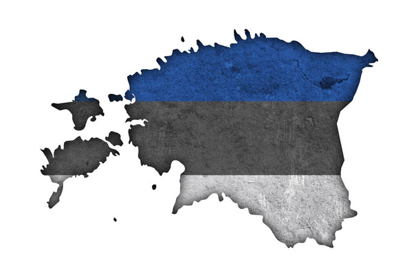 Mapa y bandera de Estonia sobre hormigón envejecido - Foto, imagen