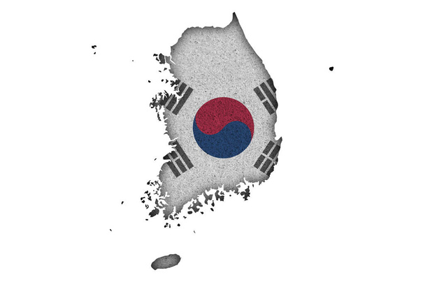Etelä-Korean kartta ja lippu huopaan - Valokuva, kuva