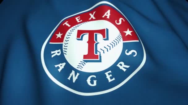 Błękitna flaga z godłem Texas Rangers, 4k, animacja pętlowa. - Materiał filmowy, wideo