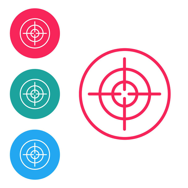 Línea roja Icono deportivo objetivo aislado sobre fondo blanco. Objetivo limpio con números para el campo de tiro o tiro. Establecer iconos en botones de círculo. Vector - Vector, imagen
