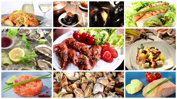 Seafood dishes collage - Footage, Video