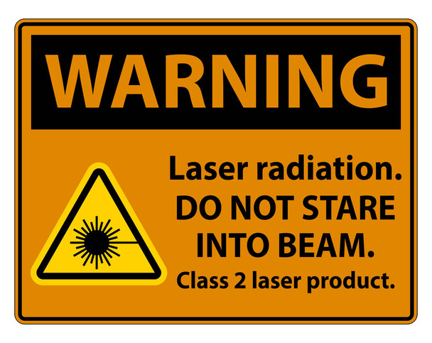 Lazer radyasyonu uyarısı, ışına bakmayın, sınıf 2 lazer ürünü. Beyaz arka planda işaret.  - Vektör, Görsel