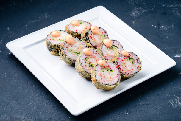 Sushi roll, Maki. sushi roll close up for menu on grey concrete background - Φωτογραφία, εικόνα