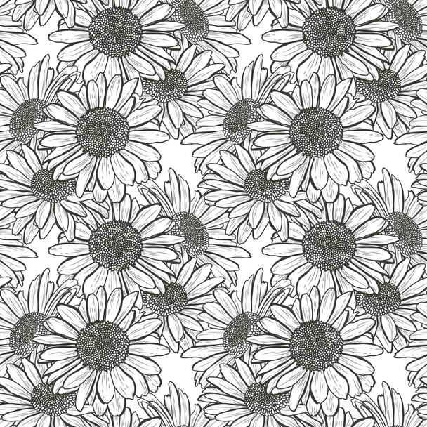 Elegant seamless pattern with chamomile flowers, design elements. Floral  pattern for invitations, cards, print, gift wrap, manufacturing, textile, fabric, wallpapers - Vector, imagen