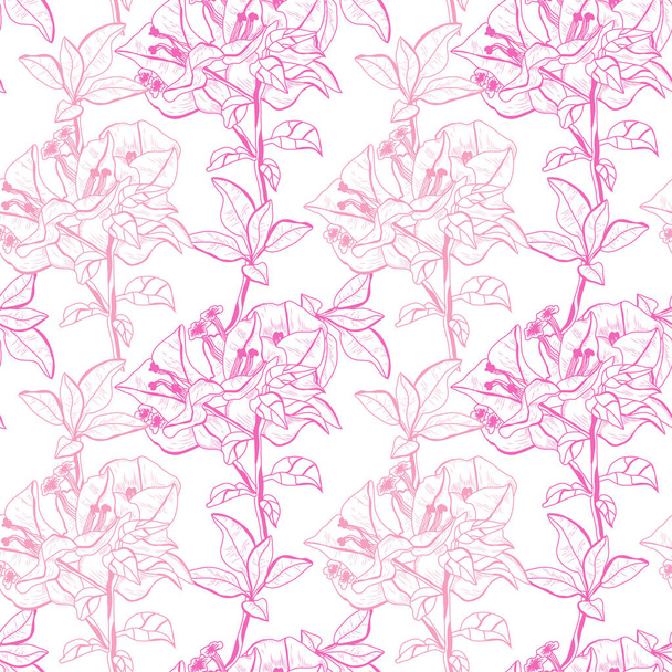 Elegant seamless pattern with bougainvillea flowers, design elements. Floral  pattern for invitations, cards, print, gift wrap, manufacturing, textile, fabric, wallpapers - Vector, imagen