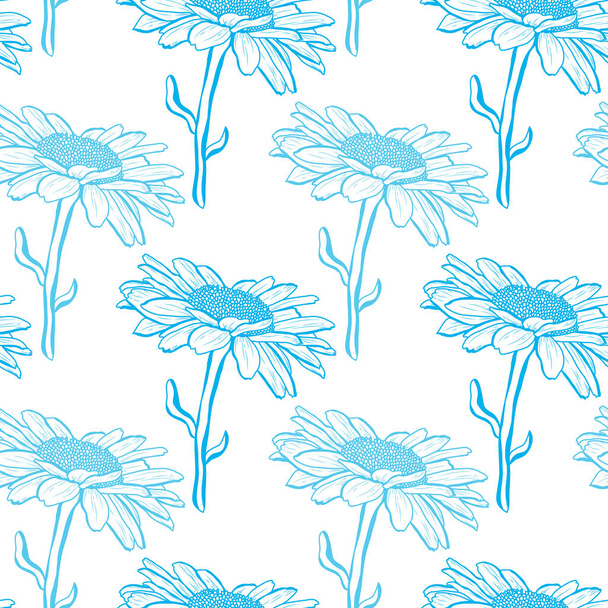 Elegant seamless pattern with chamomile flowers, design elements. Floral  pattern for invitations, cards, print, gift wrap, manufacturing, textile, fabric, wallpapers - Vector, imagen