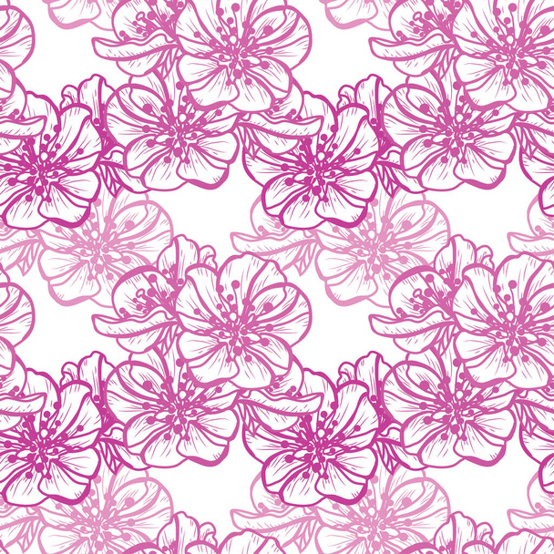 Elegante patrón sin costuras con flores de sakura, elementos de diseño. Patrón floral para invitaciones, tarjetas, impresión, envoltura de regalo, fabricación, textil, tela, fondos de pantalla - Vector, Imagen