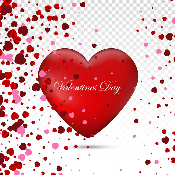 Pink Valentine s Day background with 3d hearts on red. Vector illustration. Cute love banner or greeting card. - Вектор, зображення