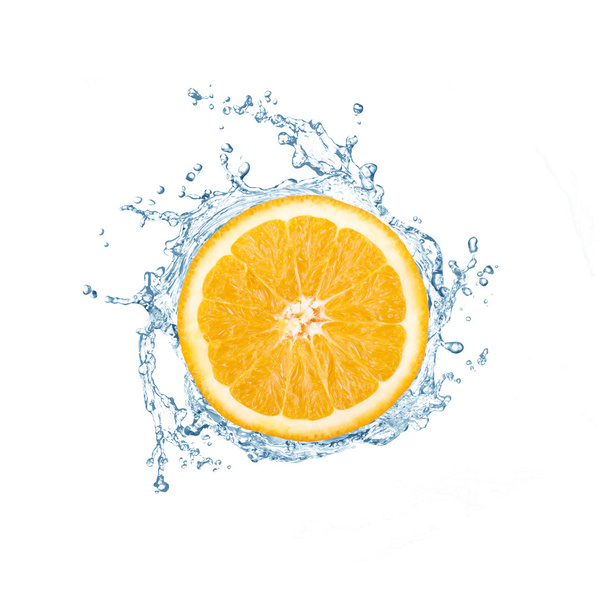 Orange is Dropped into Water splash on white - Фото, зображення