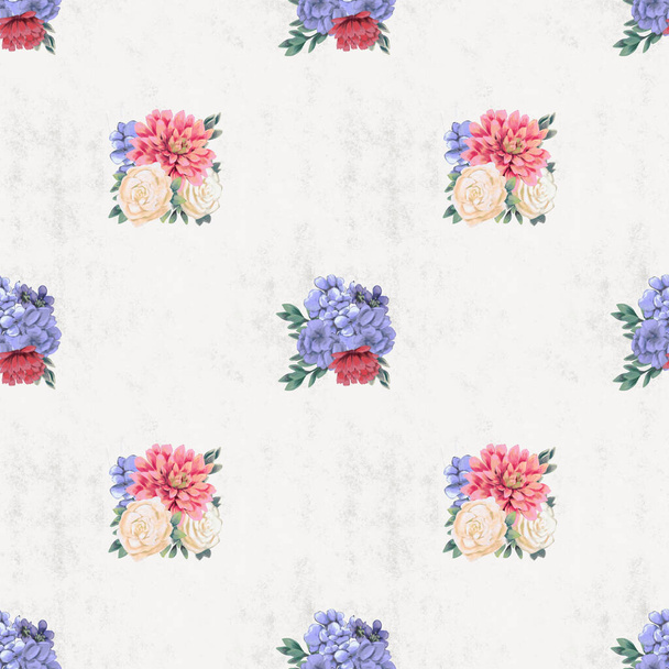 Акварель цветочный бесшовный узор. Покрашенные вручную цветы, шаблон поздравительной открытки или оберточная бумага - Фото, изображение