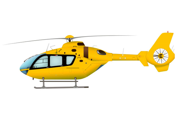 ターコイズヘリコプター。ヘリコプターは白地を飛行する。3Dイラスト. - 写真・画像