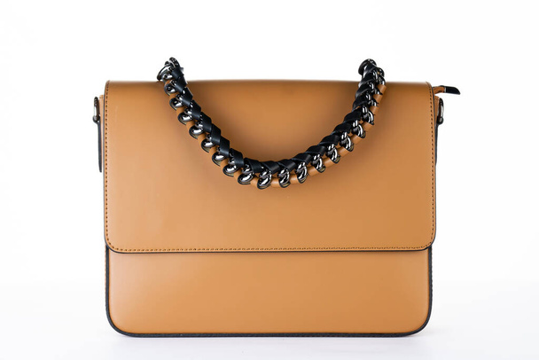 Bag fashion autumn clutch isolated on white leather - Photo, Image