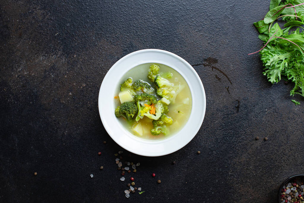 soup broccoli and vegetables first course broth serving portion size natural product vegetarian no meat top view place for text copy space keto or paleo diet - Photo, Image