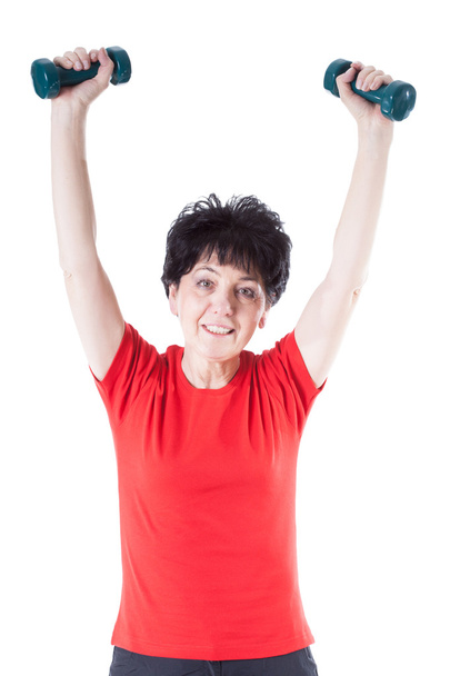 Elderly woman with weights - Foto, Imagem