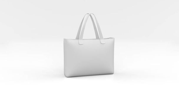 Άσπρη φουσκωτή τσάντα, απομονωμένη σε λευκό φόντο. 3D εικονογράφηση. - Φωτογραφία, εικόνα