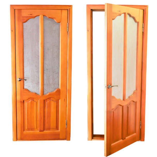 Set of wooden interior doors close-up on a white background. Isolated - Photo, Image