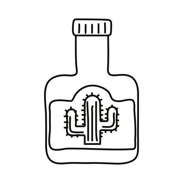 пляшка текіли з значком мексиканського стилю лінії кактусу
 - Вектор, зображення
