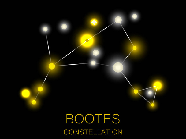 Constelação de bootes. Estrelas amarelas brilhantes no céu noturno. Um aglomerado de estrelas no espaço profundo, o universo. Ilustração vetorial - Vetor, Imagem