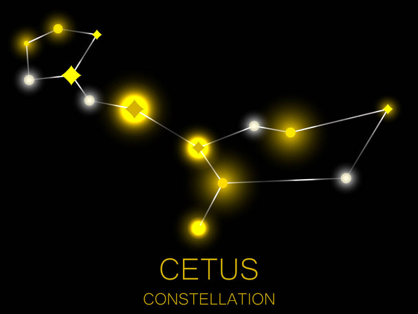 Созвездие Кита. Ярко-жёлтые звезды в ночном небе. Скопление звёзд в глубоком космосе, вселенная. Векторная иллюстрация - Вектор,изображение