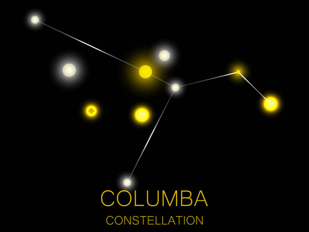 Созвездие Колумбы. Ярко-жёлтые звезды в ночном небе. Скопление звёзд в глубоком космосе, вселенная. Векторная иллюстрация - Вектор,изображение