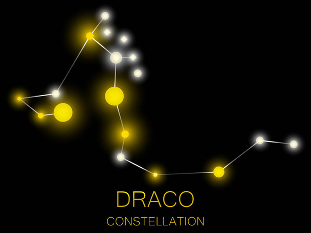 Dracon tähdistö. Kirkkaan keltaisia tähtiä yötaivaalla. Tähtien rykelmä avaruudessa, universumissa. Vektoriesimerkki - Vektori, kuva