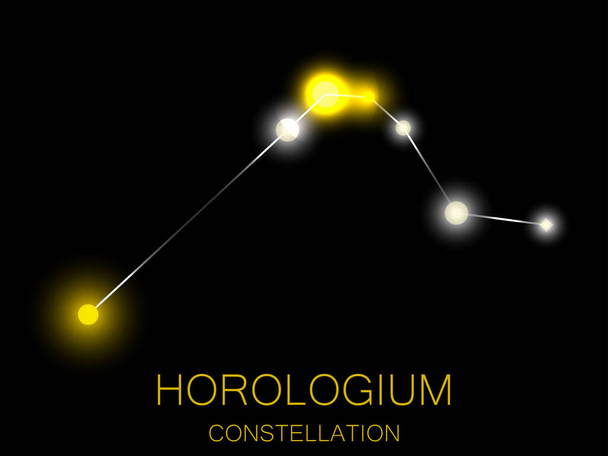 Constelación de Horologium. Estrellas amarillas brillantes en el cielo nocturno. Un cúmulo de estrellas en el espacio profundo, el universo. Ilustración vectorial - Vector, imagen