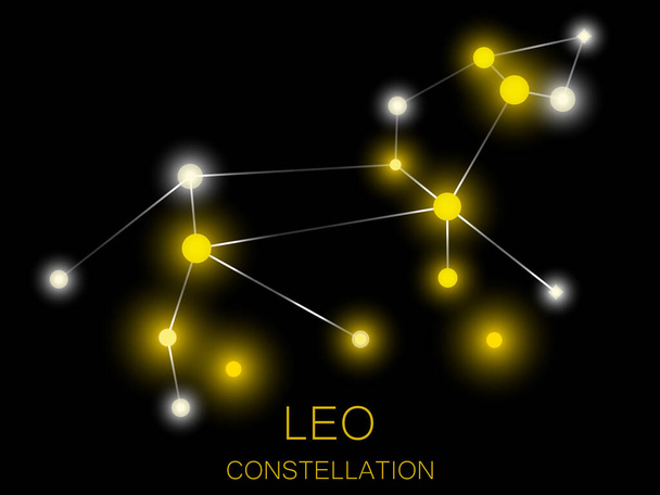 Konstelacja Leo. Jasnożółte gwiazdy na nocnym niebie. Gromada gwiazd w kosmosie, wszechświecie. Ilustracja wektora - Wektor, obraz