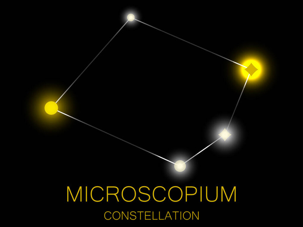 Mikroskobik takımyıldızı. Gece gökyüzünde parlak sarı yıldızlar. Derin uzayda, evrende bir yıldız kümesi. Vektör illüstrasyonu - Vektör, Görsel