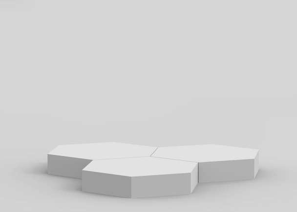 3d blanco gris hexágono podio mínimo fondo de estudio. Abstracto 3d forma geométrica objeto ilustración render. Expositor para cosméticos y productos de moda de belleza. - Foto, Imagen