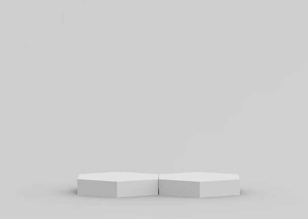 3d biały szary sześciokąt podium minimalne tło studio. Abstrakcyjny 3d geometryczny kształt obiektu ilustracji renderowania. Wyświetlacz kosmetyczny i kosmetyczny. - Zdjęcie, obraz