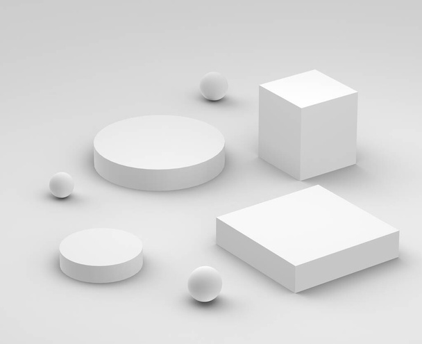 3d gris blanco podio mínimo fondo de estudio. Abstracto 3d forma geométrica objeto ilustración render. Expositor para cosméticos y productos de moda de belleza. - Foto, imagen