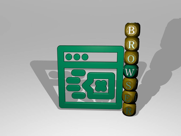 BROWSER tekst naast het 3D icoon, 3D illustratie voor computer en bedrijf - Foto, afbeelding