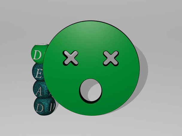 DEAD 3D ikon és kocka betű szöveg, 3D illusztráció háttér és halál - Fotó, kép