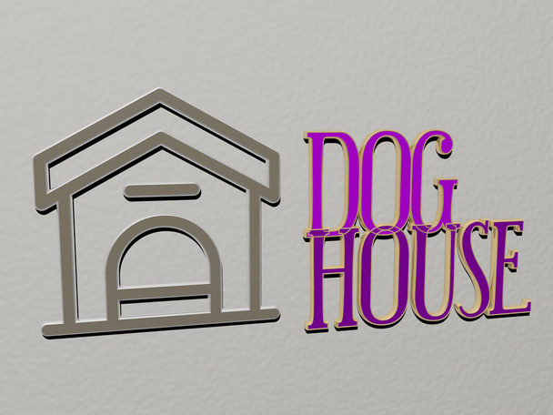 DOG HOUSE icoon en tekst op de muur, 3D illustratie voor dier en schattig - Foto, afbeelding